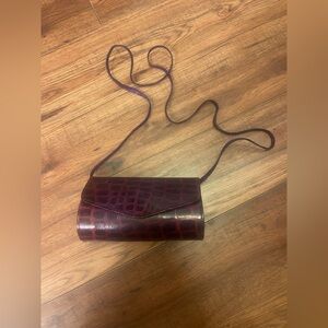Vintage Genuine Leather Burgundy Crocodile-Embossed Clutch